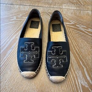 Tory Burch Black and Tan Espadrille Flats